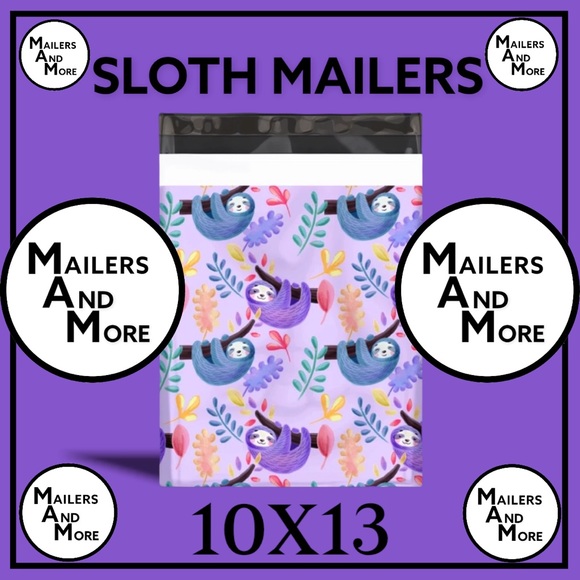 25 10X13 Poly Mailers Purple Sloths Shipping Envelopes Bags PRICE IS FIRM - Picture 6 of 7
